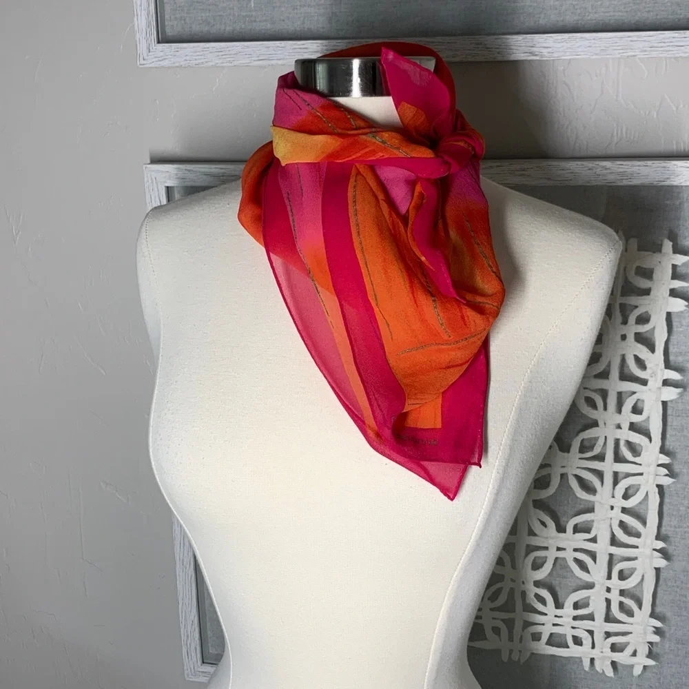 Liz Claiborne pink, yellow, and orange square silk scarf
